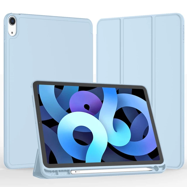 Alt view image 2 of 7 - iPad Air 11 Inch Case M4/M3/M2(2026/2025/2024), iPad Air 5th/4th Generation Case 2022/2020 10.9 Inch with Pencil Holder,Trifold Stand Smart Case with Soft TPU Back(Sky Blue)