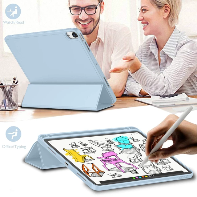 Alt view image 6 of 7 - iPad Air 11 Inch Case M4/M3/M2(2026/2025/2024), iPad Air 5th/4th Generation Case 2022/2020 10.9 Inch with Pencil Holder,Trifold Stand Smart Case with Soft TPU Back(Sky Blue)