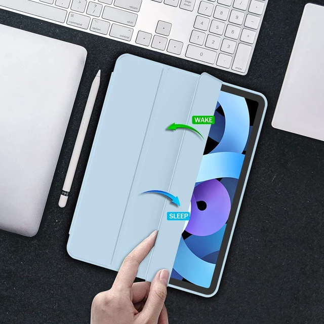 Alt view image 7 of 7 - iPad Air 11 Inch Case M4/M3/M2(2026/2025/2024), iPad Air 5th/4th Generation Case 2022/2020 10.9 Inch with Pencil Holder,Trifold Stand Smart Case with Soft TPU Back(Sky Blue)