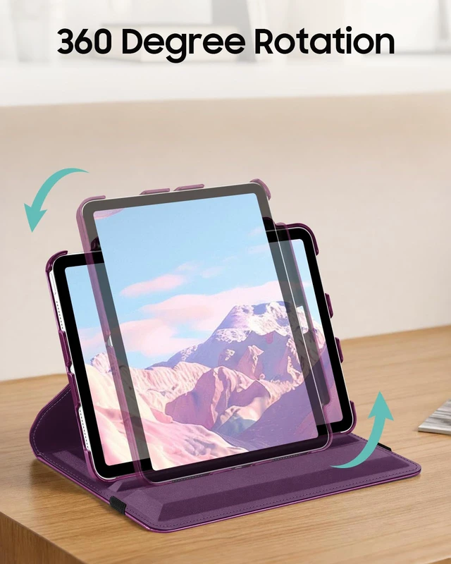 Alt view image 4 of 7 - Rotating Case for iPad Air 11-inch & iPad Air 5th/4th Gen 10.9 inch | 360° Swivel Stand, Portrait & Landscape Viewing, Shockproof Cover with Pencil Holder, Auto Wake/Sleep, Purple