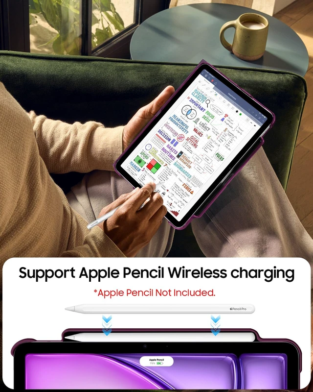 Alt view image 5 of 7 - Rotating Case for iPad Air 11-inch & iPad Air 5th/4th Gen 10.9 inch | 360° Swivel Stand, Portrait & Landscape Viewing, Shockproof Cover with Pencil Holder, Auto Wake/Sleep, Purple