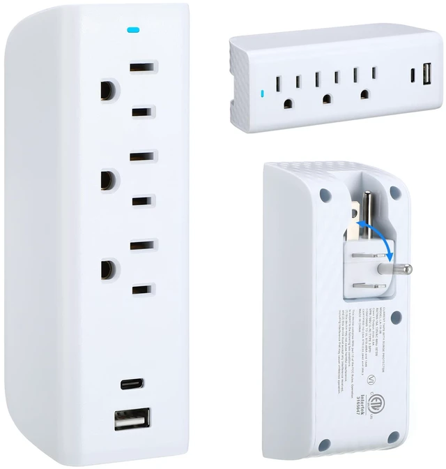 Main image of Multi Plug Outlet Extender, 3 AC+2 USB A and C Ports Power Strip with Indicator Light, 3-Prong 15A/125V/1875W Charging Station, 490 J Surge Protection Wall Tap for Cruise Ship Home Travel Office-White
