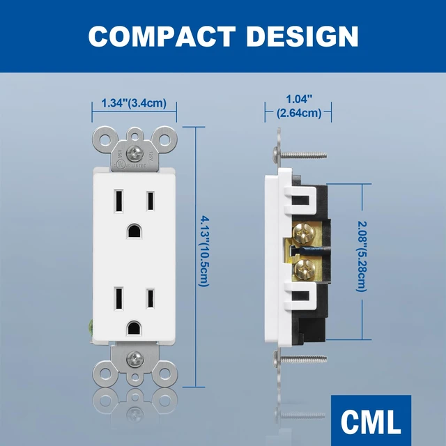 Alt view image 5 of 7 - 100 Pack 15 Amp Decorator Wall Receptacle Outlet, UL Listed | Standard Electrical Outlets, 15A/125V, 2 Pole 3 Wire, Non-Tamper-Resistant, Residential and Commercial Use
