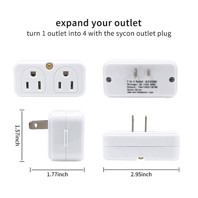 Alt view image 3 of 7 - Adapter Outlet Extender, 2-Prong Mini Wall Plug, Multi Outlet Splitter with 4 Outlets