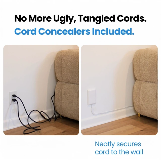 Alt view image 4 of 7 - Original & Patented Ultra-Thin Outlet Concealer with Cord Concealer Kit, Flat Extension Cord with Multi Outlets Power Strip, Ideal for Home Improvement, Hide Bulky and Messy Cords