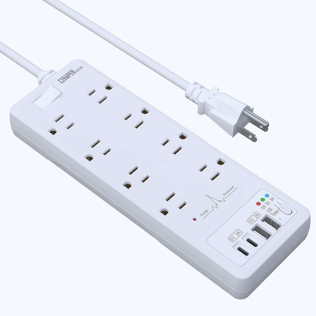 Main image of Surge Protector Power Strip, Extension Cord with USB Timer 8 Outlets(1875W/15A) and 2 USB A+2USB C Ports, ETL Listed, Wall Mountable, 1200J Surge Protector for Home, Office