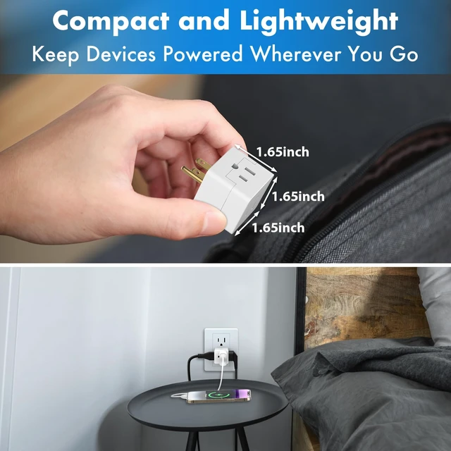 Alt view image 3 of 7 - 3 Outlet Cube Wall Adapter, 3 Pack, Recessed Outlet Extender, Low Profile 3 Prong Plug Splitter, Grounded Wall Tap, 90° Compact Adapter, Cruise & Travel, UL Listed 15A 125V White