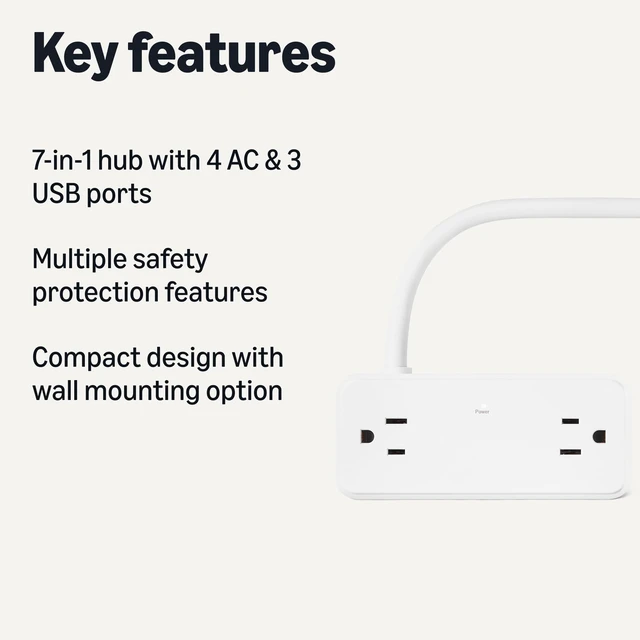 Alt view image 2 of 5 - Power Strip with 4 AC Outlets, 20W USB C Fast Charging, 2 USB C, 1 USB A Port, 5 ft Extension Cord, Home, Office, Travel, TUV Listed