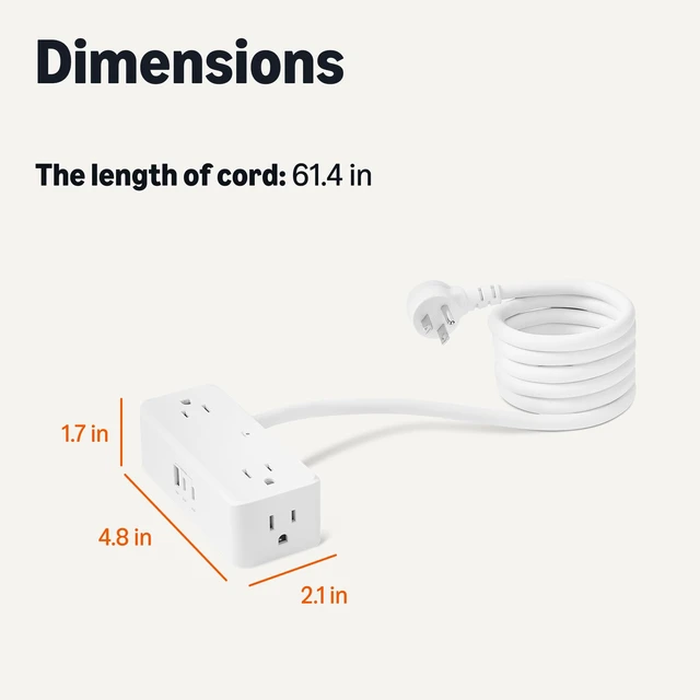 Alt view image 5 of 5 - Power Strip with 4 AC Outlets, 20W USB C Fast Charging, 2 USB C, 1 USB A Port, 5 ft Extension Cord, Home, Office, Travel, TUV Listed