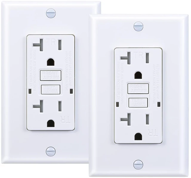 Main image of GFCI Outlet, Tamper-Resistant GFI Receptacle with LED Indicator, Self-Test Ground Fault Circuit Interrupter, Decorator Wall Plates and Screws Included, UL Listed, White (White, 20A 2 Pack)