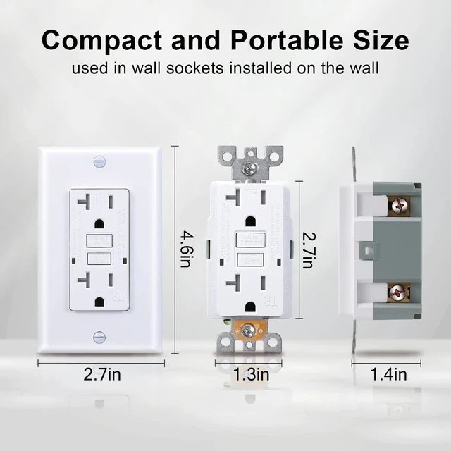 Alt view image 5 of 7 - GFCI Outlet, Tamper-Resistant GFI Receptacle with LED Indicator, Self-Test Ground Fault Circuit Interrupter, Decorator Wall Plates and Screws Included, UL Listed, White (White, 20A 2 Pack)