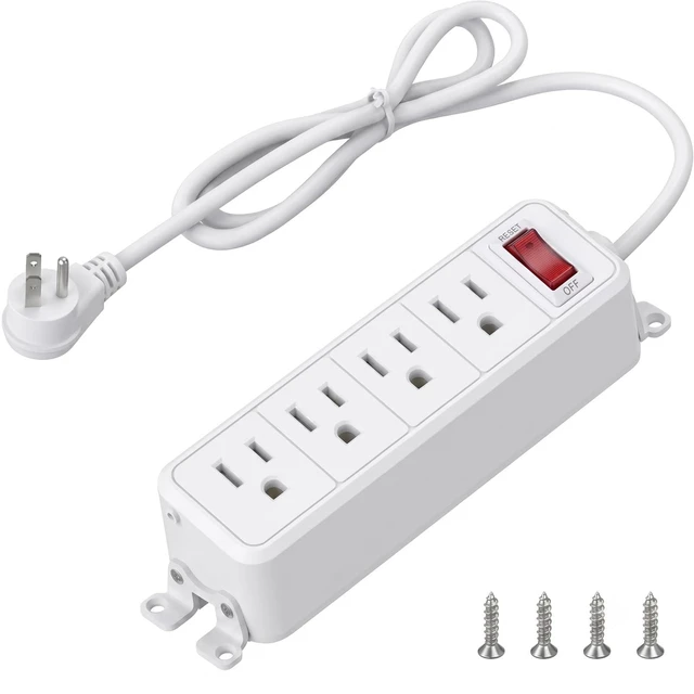 Main image of 4 Outlet Small Power Strip, White, Mountable, 6 ft Cord | Wall Mount, Overload Protection Switch, 16AWG Flat Plug Extension Cord, for Home, Office, School, ETL Listed