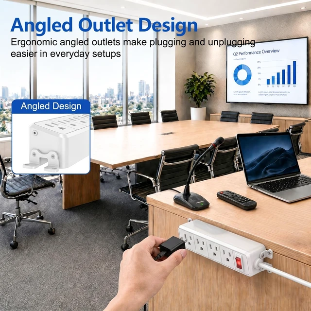 Alt view image 3 of 7 - 4 Outlet Small Power Strip, White, Mountable, 6 ft Cord | Wall Mount, Overload Protection Switch, 16AWG Flat Plug Extension Cord, for Home, Office, School, ETL Listed