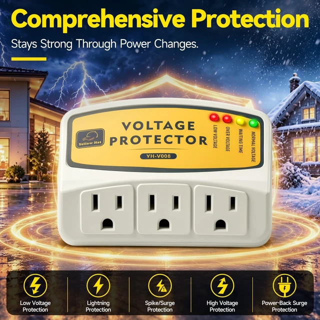 Alt view image 4 of 7 - Surge Protector for Home Appliance, 3 Outlets 120V 12A 1440W, 1 Pack | Voltage Protector, Multi Function Plug with Protection Wall Mount Power Suppressor for Refrigerator TV PC AC