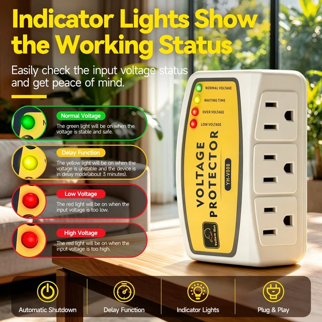 Alt view image 3 of 7 - Surge Protector for Home Appliance, 3 Outlets 120V 12A 1440W, 1 Pack | Voltage Protector, Multi Function Plug with Protection Wall Mount Power Suppressor for Refrigerator TV PC AC