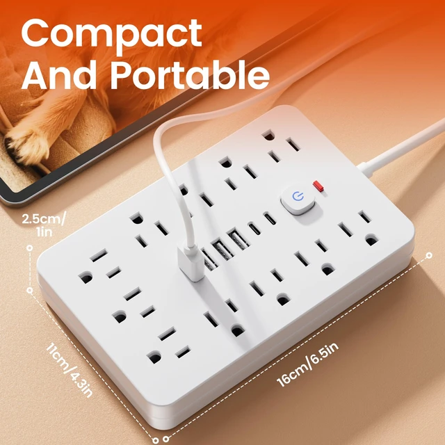 Alt view image 3 of 7 - Surge Protector Power Strip 10 Ft, 11AC Outlets, 4 USB and 2 USB C Ports, Extension Cord with Multiple Outlets, Portable Outlet Extender for Home Office Dorm Travel