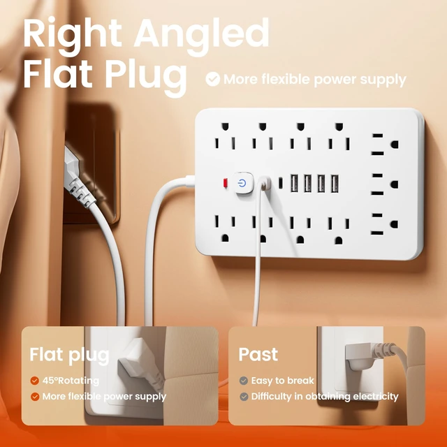 Alt view image 5 of 7 - Surge Protector Power Strip 10 Ft, 11AC Outlets, 4 USB and 2 USB C Ports, Extension Cord with Multiple Outlets, Portable Outlet Extender for Home Office Dorm Travel