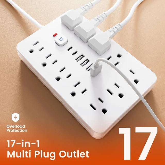 Alt view image 7 of 7 - Surge Protector Power Strip 10 Ft, 11AC Outlets, 4 USB and 2 USB C Ports, Extension Cord with Multiple Outlets, Portable Outlet Extender for Home Office Dorm Travel