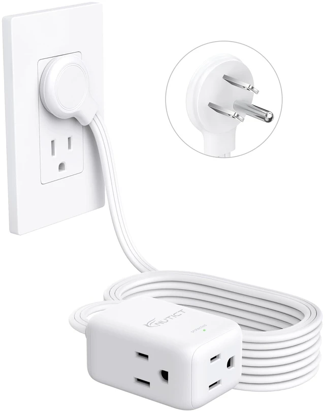 Main image of 15FT Right Angle Flat Plug Extension Cord, Flat Outlet Extender 3 Prong | 3 Outlet Extender, Behind TV Bed Furniture Tight Space, ETL Listed, 13A/1625W, 16 AWG Low Profile 3 Prong Cord Run Under Rugs