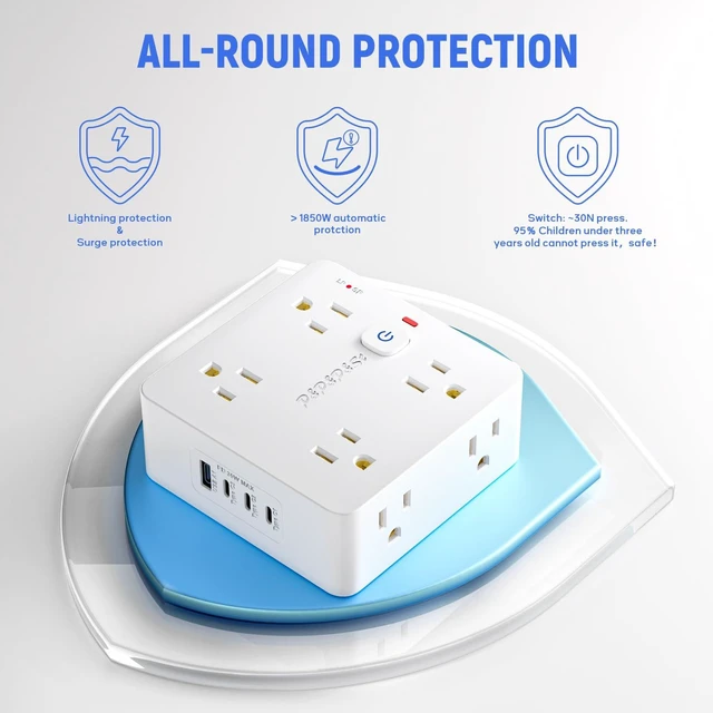 Alt view image 2 of 7 - Surge Protected Power Strip,4USB Ports,PD 35W Fast Charging | Features 8 outlets & 4 USBs (1A+3C),Plug-in,with overload & lightning protection,UL certified.