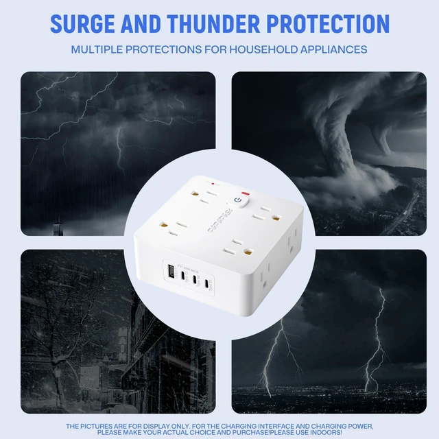 Alt view image 5 of 7 - Surge Protected Power Strip,4USB Ports,PD 35W Fast Charging | Features 8 outlets & 4 USBs (1A+3C),Plug-in,with overload & lightning protection,UL certified.