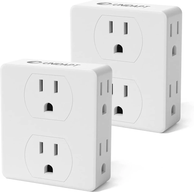 Main image of Multi Plug Wall Outlet Extender, 6 AC Power Sockets, 2 Pack | Side Splitter Box, Multiple Outlets Expander for Home, Hotel, Office and Dorm, Flat Plug Power Strip Alternative