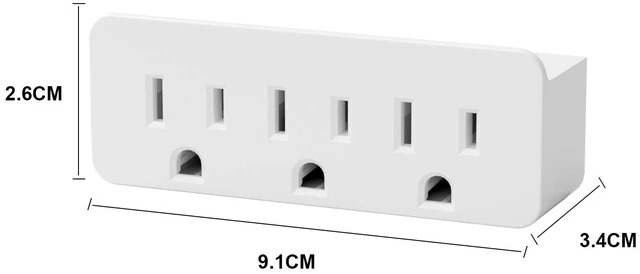 Alt view image 2 of 6 - 3 Outlet Adapter Extender, 3 Way Grounded Plug Splitter, 1 to 3 Plug outlet splitter, White, 4PACK
