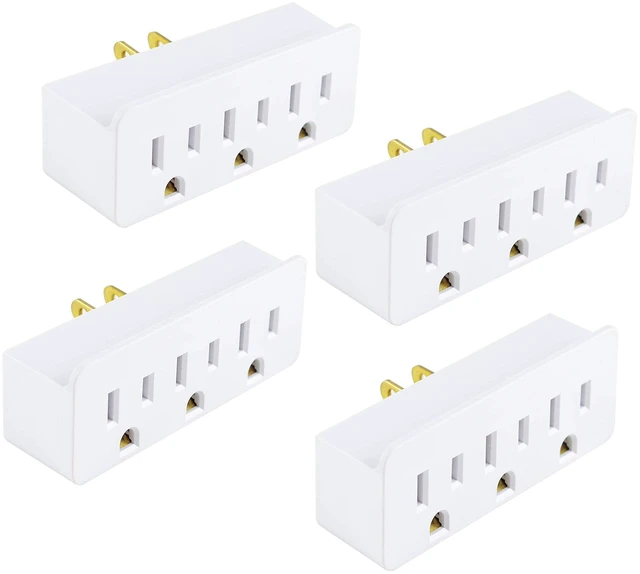 Main image of 3 Outlet Adapter Extender, 3 Way Grounded Plug Splitter, 1 to 3 Plug outlet splitter, White, 4PACK