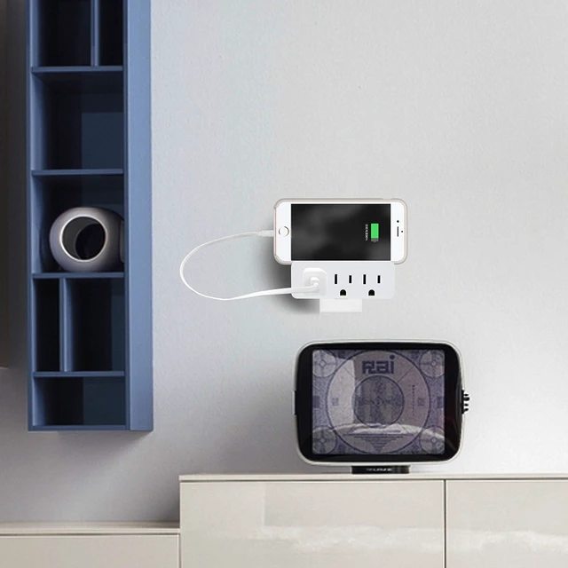 Alt view image 3 of 6 - 3 Outlet Adapter Extender, 3 Way Grounded Plug Splitter, 1 to 3 Plug outlet splitter, White, 4PACK