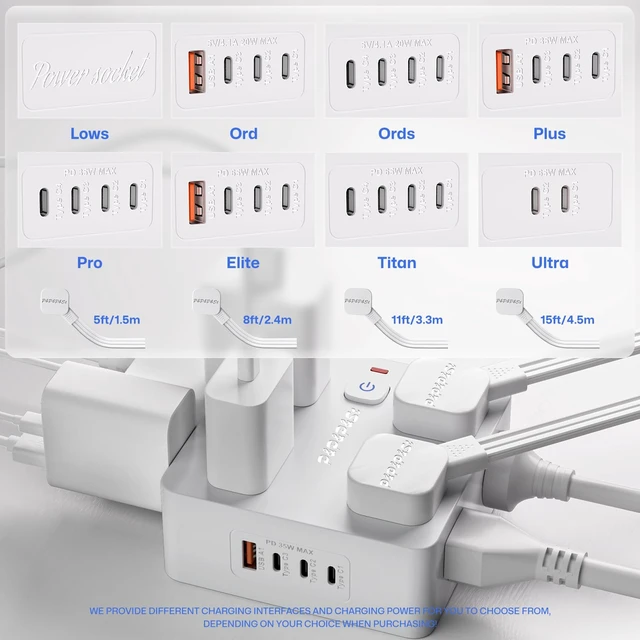 Alt view image 3 of 7 - Surge Protected Power Strip,4 USB Ports,Steady 20W Charging,5Ft, | Features 8 outlets & 4 USBs (1A+3C),5-foot flat plug extension cable,with overload & lightning protection,UL certified.