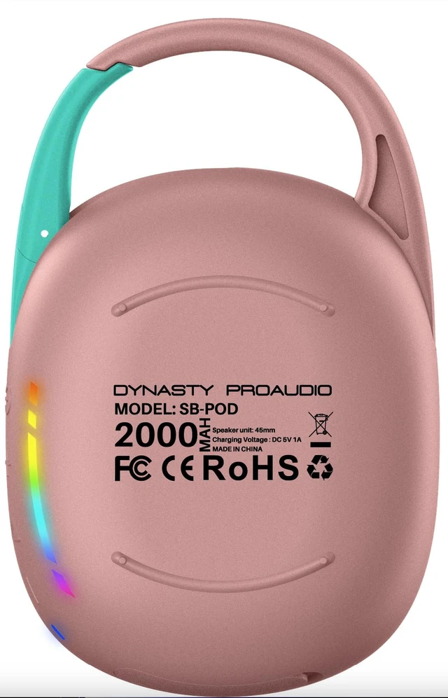 Alt view image 3 of 6 - SB-POD Ultra-Portable Bluetooth Speaker with LED Ambient Lights, IPX7 Waterproof & Dustproof, Blueotooth 5.3, HD Sound, Punch Bass, Integrated Carabiner, Stereo Pairing (Pink)