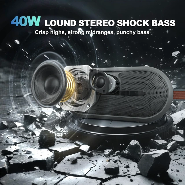 Alt view image 6 of 7 - Portable Bluetooth Speaker - Wireless Speaker Waterproof with Partyboom Technology - 40W, Loud Clear Stereo Sound and Bass Boost - 16H Playtime for Outdoor, Camping and Travel Use