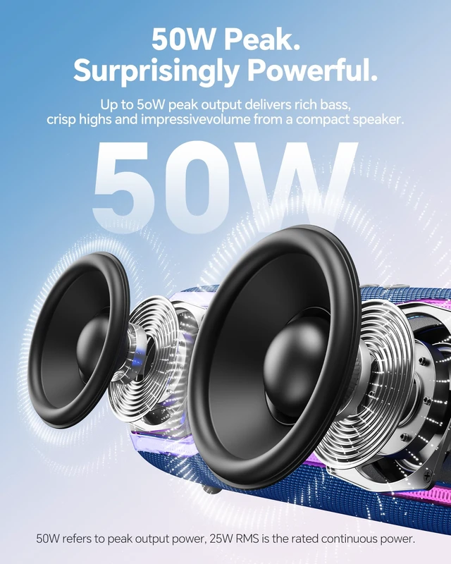 Alt view image 2 of 7 - Bluetooth Speaker, IPX7 Waterproof, 50W Peak, 24H Playtime, Midnight Blue | Flashing lights, TWS pairing, deep bass, ideal for beach trips, outdoor parties, birthdays, graduations and everyday use