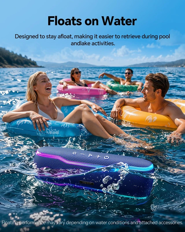 Alt view image 4 of 7 - Bluetooth Speaker, IPX7 Waterproof, 50W Peak, 24H Playtime, Midnight Blue | Flashing lights, TWS pairing, deep bass, ideal for beach trips, outdoor parties, birthdays, graduations and everyday use