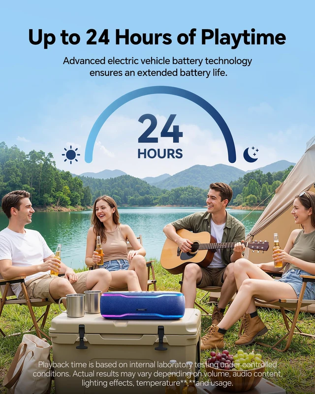 Alt view image 6 of 7 - Bluetooth Speaker, IPX7 Waterproof, 50W Peak, 24H Playtime, Midnight Blue | Flashing lights, TWS pairing, deep bass, ideal for beach trips, outdoor parties, birthdays, graduations and everyday use