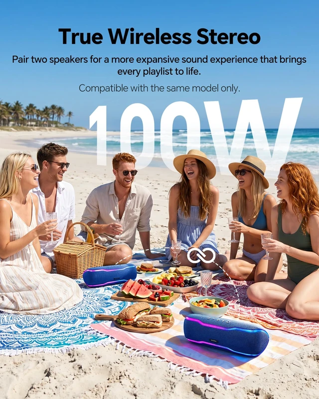 Alt view image 5 of 7 - Bluetooth Speaker, IPX7 Waterproof, 50W Peak, 24H Playtime, Midnight Blue | Flashing lights, TWS pairing, deep bass, ideal for beach trips, outdoor parties, birthdays, graduations and everyday use