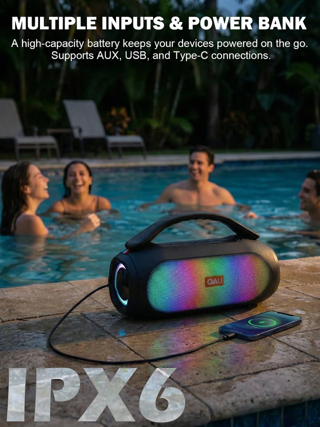 Alt view image 5 of 6 - Portable Bluetooth Speaker, 125W Peak, Loud Sound, IPX6 Waterproof | Bluetooth 5.3, 3 EQ Modes, TWS, Power Bank, speakers bluetooth wireless with Lights for Home, Beach, Camping & Tailgating