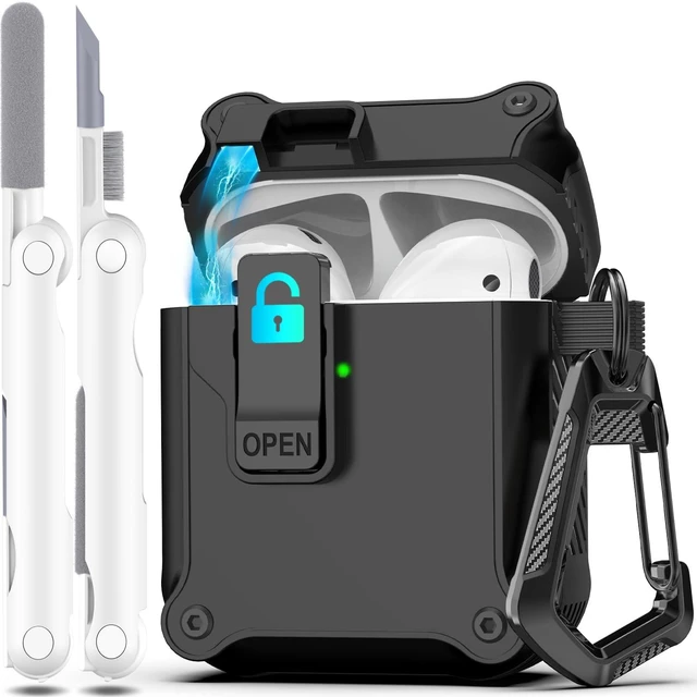 Main image of for AirPods 2 Case Cover with Lock Magnetic Lid, Black | Compatible with Apple AirPods 2 and AirPods(2016), Case with Cleaner Kit & Keychain, Powerful Drop Protection