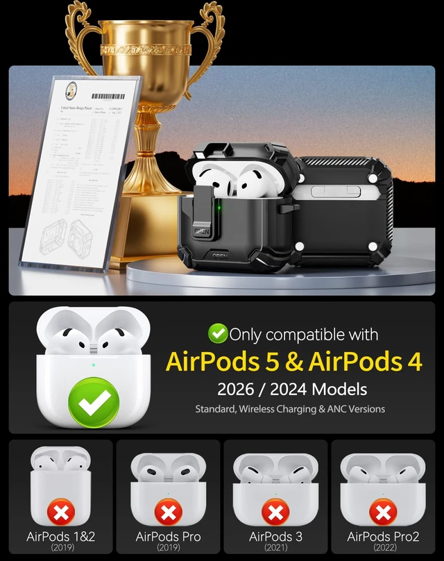 Alt view image 2 of 7 - for AirPods 5/4 Case (2026/2024) with Safety Lock- (Balck) | Magnetic Automatic Lock with Phone Stand & Cleaning Kit,Compatible with Magsafe