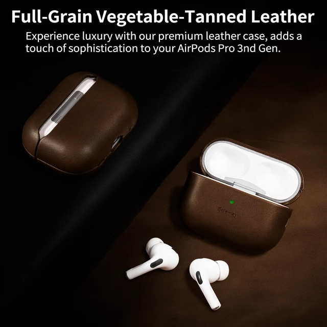 Alt view image 2 of 7 - Handcrafted Vegetable-Tanned Leather Case for AirPods Pro 3 | Full-Grain Cowhide, Develops Rich Patina, Handcrafted, Compatible with MagSafe, Secure Grip, Precision Fit, Bourbon Brown