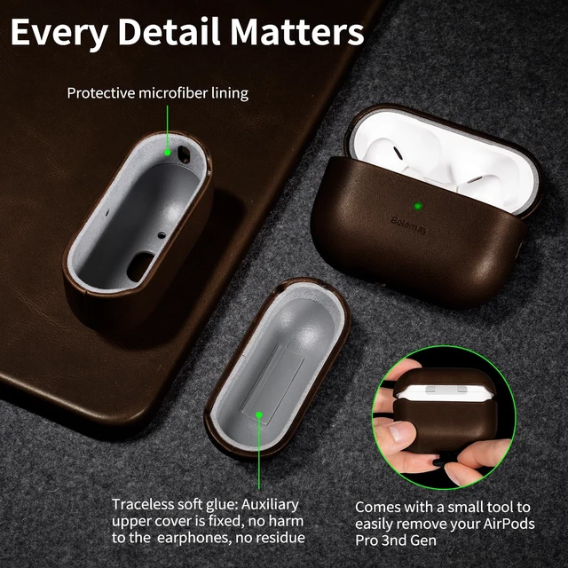 Alt view image 6 of 7 - Handcrafted Vegetable-Tanned Leather Case for AirPods Pro 3 | Full-Grain Cowhide, Develops Rich Patina, Handcrafted, Compatible with MagSafe, Secure Grip, Precision Fit, Bourbon Brown