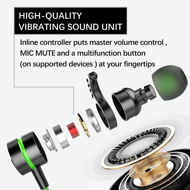 Alt view image 3 of 7 - SoundMaster Pro V1 - Gaming Earphones with Dual Audio Drivers,Battle Buds,in-Line Mic with Mute and Volume Control, Compatible with Xbox Series,Xbox One,PS5,PS4,Switch,Pc with 3.5mm Aux
