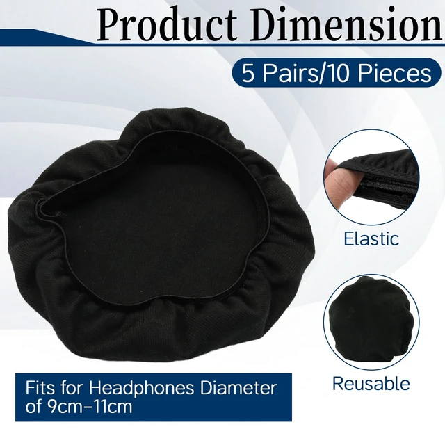 Alt view image 2 of 7 - Headphone Ear Covers, 10 Pcs/5 Pairs, Black | Fit 9-11 cm Over-Ear Headphones, Washable, Stretchable, Sweat Covers for Gym, Libraries, Office