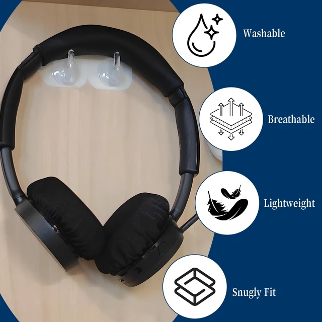 Alt view image 4 of 7 - Headphone Ear Covers, 10 Pcs/5 Pairs, Black | Fit 9-11 cm Over-Ear Headphones, Washable, Stretchable, Sweat Covers for Gym, Libraries, Office