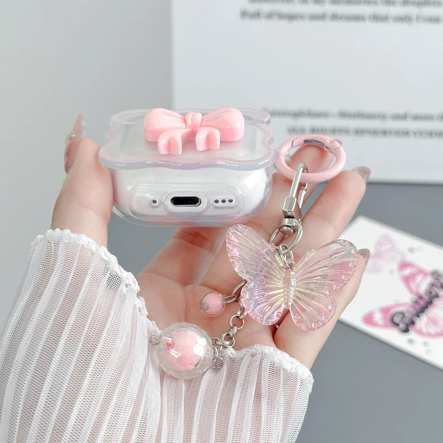 Alt view image 3 of 7 - Compatible with AirPods 5 & 4 Clear Case Pink Bow for Women + Cleaner Kit | 3D Bow Pattern Desiged iPods 5 4 Soft TPU Cases with Cute Butterfly Keychain for Airpod 5 4 2026/2024 for Girls Women Pink