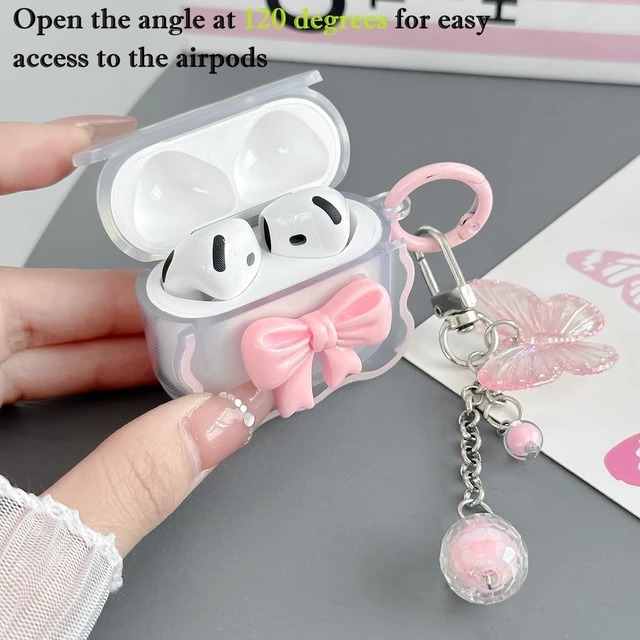 Alt view image 2 of 7 - Compatible with AirPods 5 & 4 Clear Case Pink Bow for Women + Cleaner Kit | 3D Bow Pattern Desiged iPods 5 4 Soft TPU Cases with Cute Butterfly Keychain for Airpod 5 4 2026/2024 for Girls Women Pink