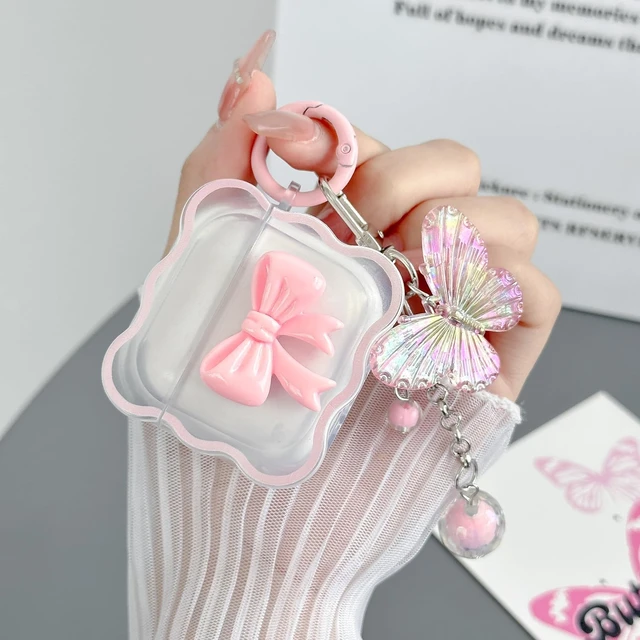 Alt view image 5 of 7 - Compatible with AirPods 5 & 4 Clear Case Pink Bow for Women + Cleaner Kit | 3D Bow Pattern Desiged iPods 5 4 Soft TPU Cases with Cute Butterfly Keychain for Airpod 5 4 2026/2024 for Girls Women Pink