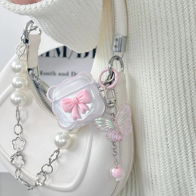 Alt view image 6 of 7 - Compatible with AirPods 5 & 4 Clear Case Pink Bow for Women + Cleaner Kit | 3D Bow Pattern Desiged iPods 5 4 Soft TPU Cases with Cute Butterfly Keychain for Airpod 5 4 2026/2024 for Girls Women Pink