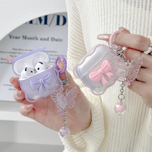 Alt view image 7 of 7 - Compatible with AirPods 5 & 4 Clear Case Pink Bow for Women + Cleaner Kit | 3D Bow Pattern Desiged iPods 5 4 Soft TPU Cases with Cute Butterfly Keychain for Airpod 5 4 2026/2024 for Girls Women Pink