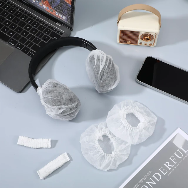 Alt view image 6 of 7 - 500 Pcs Disposable Headphone Covers & Ear Covers, Non-Woven Sanitary Earpad Cover for Over-Ear Headphones (4.3 Inch/11cm), Ideal for Gyms, Salons, Call Centers & Shared Headsets, White